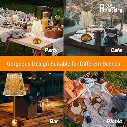 Cordless Table Lamp, 4000mAh Rechargeable Battery Operated Lamp, 3 Color Modes & Stepless Dimmable LED Touch Lamp, Portable Crystal Metal Beside Lamps for Bedroom Restaurant Outdoor(Gold) - Image 3