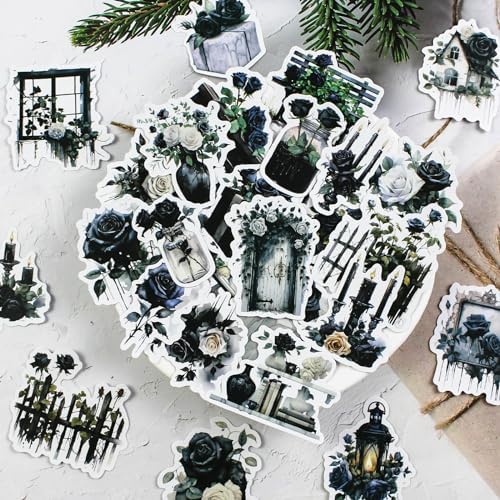 Dark Aesthetic Stickers 80 Pcs, Black Rose Stickers Goth Style Scrapbook Supplies, Water Bottle Vinyl Waterproof Sticker for Bullet Journal Laptop Skateboard Computer Guitar - Image 3