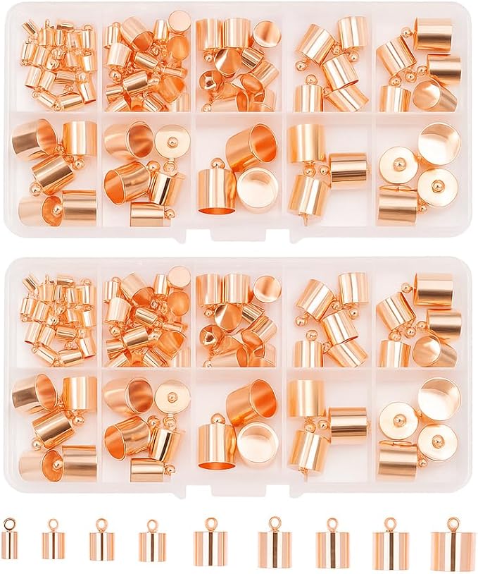 Mandala Crafts Rose Gold Tone Leather Cord End Caps for Jewelry Making, Tassel Caps, 4mm to 12mm 160 PCs Cylinder Cord Ends, Kumihimo Supplies and Jewelry Findings