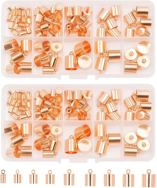 Mandala Crafts Rose Gold Tone Leather Cord End Caps for Jewelry Making, Tassel Caps, 4mm to 12mm 160 PCs Cylinder Cord Ends, Kumihimo Supplies and Jewelry Findings