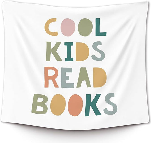 XLDLIOO Boho Classroom Tapestry, Cool Kids Read Books Wall Tapestry, Boho Classroom Decor, Kids Tapestries Decor Art for Reading Room Corner Nook Library, 50x60in