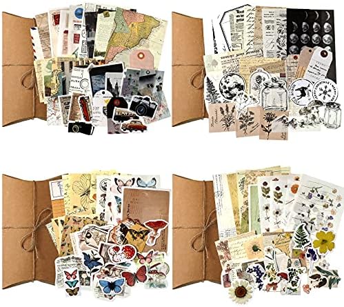 120 Pcs Vintage Aesthetic Scrapbook Kit Junk Journaling Supply with Retro Stamp Stickers,material Paper, Tag Card,hand Account Collage Card,pillow Box,twine Diary Supply Birthday Gift(Artsy Style) by Zonon