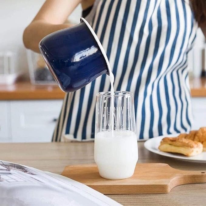 Enamel Milk Pot, Small Saucepan Milk Pot Butter Warmer 4 Inch 17 Oz Enamel Small Sauce Pan with Wooden Handle, Perfect Size for Heating Smaller Liquid Portions. (Blue）