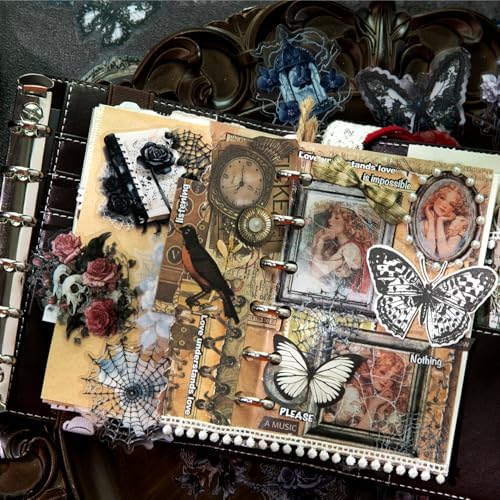 Alideco 120pcs Scrapbook Stickers Vintage Dark Floral Butterfly Picture Frame Stained Glass Scrapbooking Junk Journal Crafts Embelishment Decoration Stickers (yiwangdegubao) - Image 4