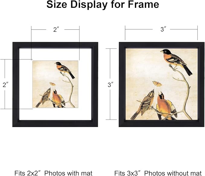 3x3 Picture Frame, Black Metal Square Photo Frames with HD Glass, Fits 2x2 with Mat or 3 x 3 without Mat, Display for Wall and Table, 1 Pack