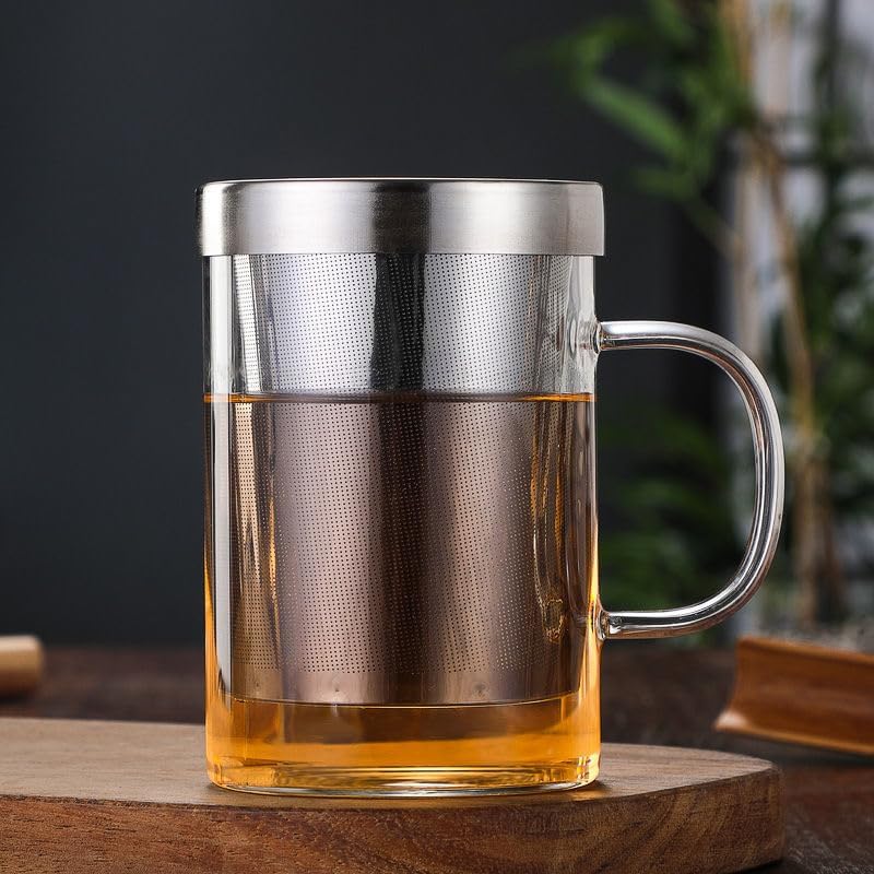 16.9 oz Borosilicate Glass Tea Mug with Stainless Steel Infuser & Lid –A 500mL heat-resistant glass teacup designed for brewing loose-leaf tea. Durable, elegant, and perfect for easy use - Image 5