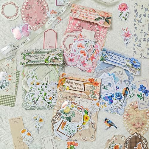 120Pcs Floral Journal Supplies Kit,Vintage Scrapbook Papers Stickers by Puninoto