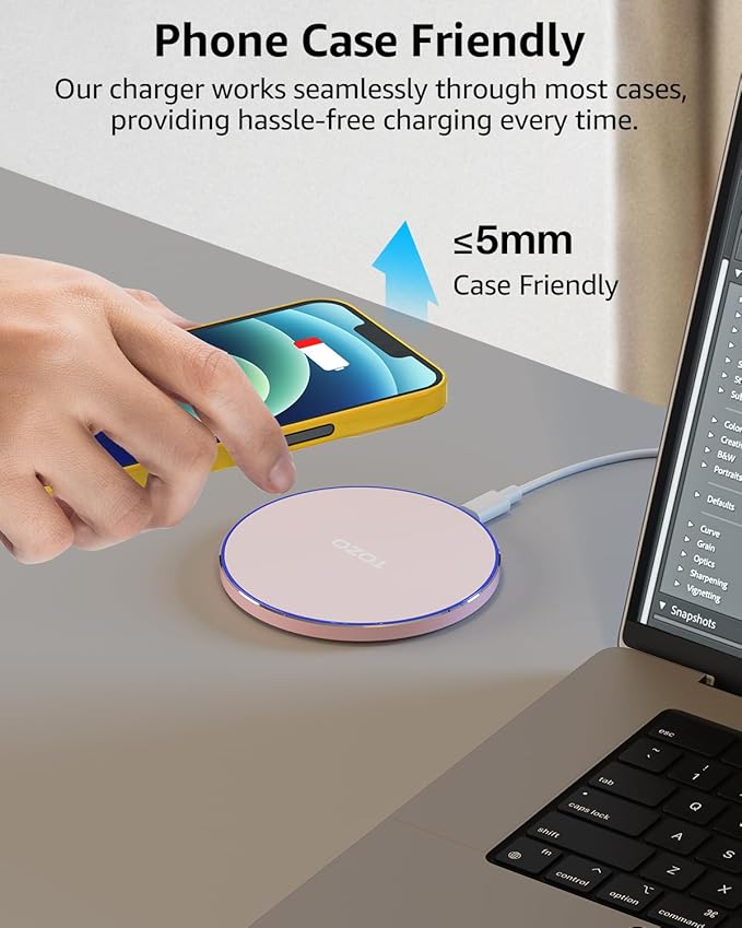 TOZO 2025 W1 New Anti-Slip Wireless Charger 15W Max Fast Wireless Charging Pad Compatible with iPhone 17/16/16 Plus/16 Pro Max /15/14/13/SE Series, Samsung Galaxy S25/S24/S23 Series, Pink