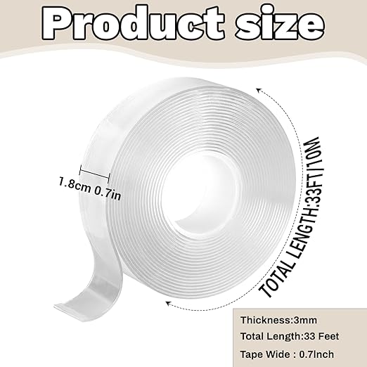 Nano Double Sided Tape Heavy Duty Mounting Tape 1.18" x 33 FT Resistente Clear Super Stick Tape with High Tack Strong Grip Picture Hanging Strips Adhesive Poster Carpet Tape