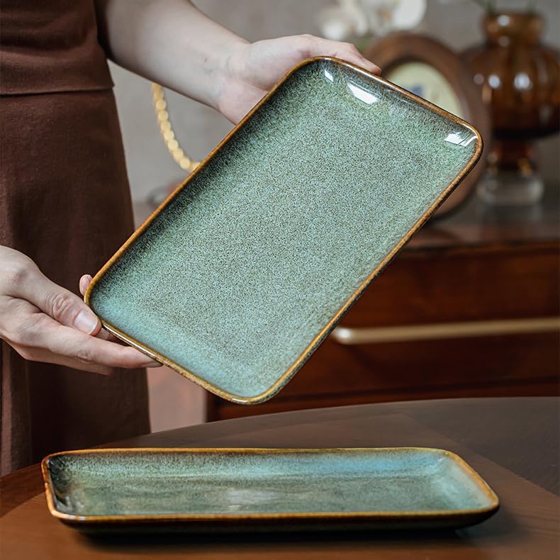 Unique Glazed Green Ceramic Tray,10 Inch Rectangular Serving Platter - Image 3