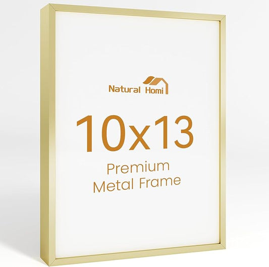 10x13 Aluminum Metal Picture Frame,Tempered Glass Gold Photo Frame 10x13 for Family Photo,Posters,Art,Document to Wall Mount Horizontally or Vertically