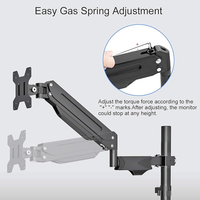 Suptek Single Monitor Mount Stand-Height Adjustable Gas Spring Monitor Arm Desk Mount for Computer Screen 32 inches,VESA Bracket with Clamp Grommet Mounting Base-Hold up to 13.222lbs (MD8411)