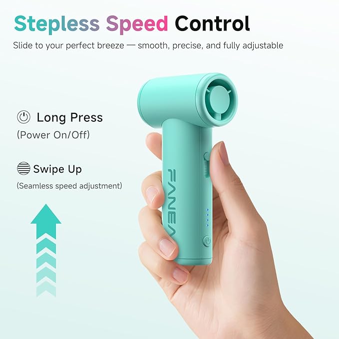 Mini Handheld Portable Fan - Brushless Motor, Ultra Slim, Stepless Control, Rechargeable 2500mAh Battery Up to 8 Hours, Pocket Electric Fan for Outdoor Travel & Office (Icy Blue)