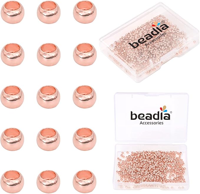 Rose Gold Plated Crimp Beads Non Tarnish 2.5mm 600pcs for Jewelry Making Findings