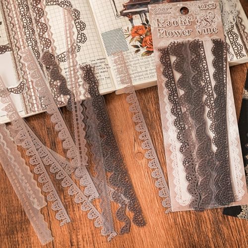 40 Pcs Transparent Lace Stickers for Scrapbooking Junk Journal Card Making Collage Diary Planner Notebook Letter Photo Album Craft Project Decoration, 5 Patterns - Image 2