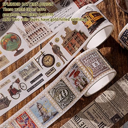 24 Rolls Vintage Washi Tape Set, Antique Car Buildings Map Stamp Stripe Writable Aesthetic Washy Decorative Tapes for Scrapbooking, Junk Journal Supplies, Bullet Journaling 5-75mm Wide (3m Long)/Roll - Image 5