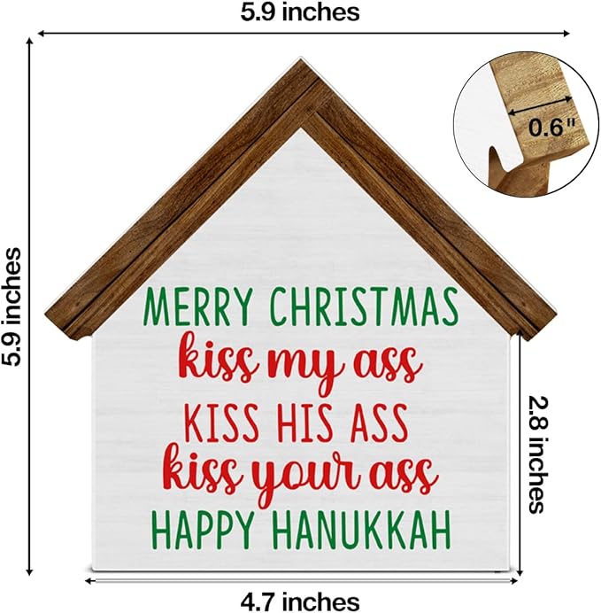 Lampoon Christmas Vacation Decor, Merry Christmas House Shaped Wooden Sign, Rustic Home Decor for Desk Table Shelf