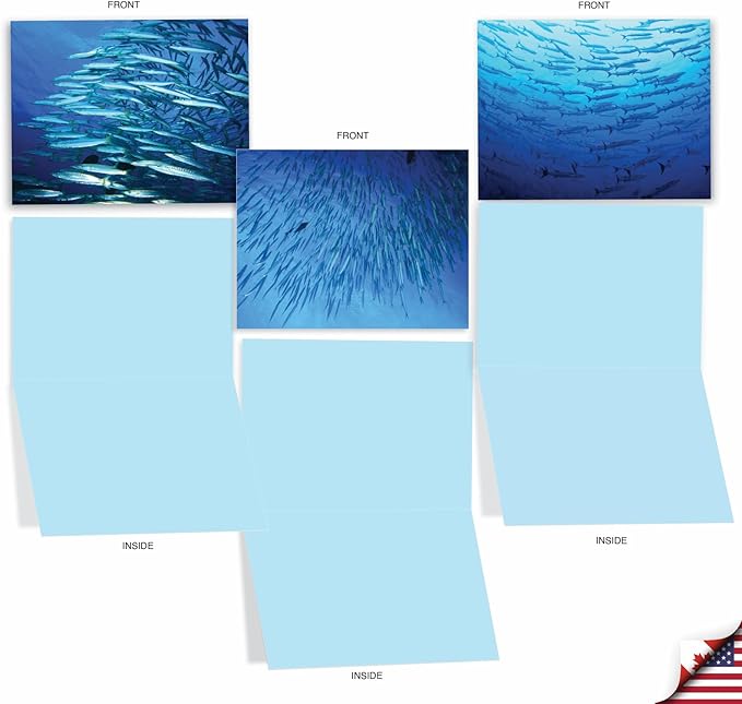 The Best Card Company - 10 All Occasion Blank Cards for Men and Women (4 x 5.12 Inch) - Nautical, Ocean, Sea Life Assortment of Notecards - Deep Thoughts M2012