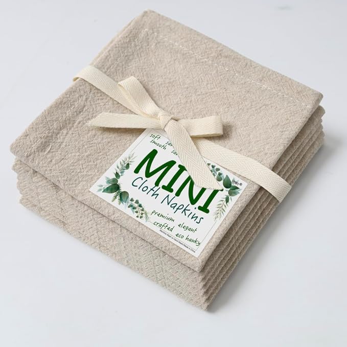 Urby Eco Hanky 10x10in Reusable Linen/Cotton Napkins. Small Cloth Napkins. Eco Friendly. Ideal Use As Kids Napkins for Lunch. Dinners. Occasions Like Weddings,Birthday,Cocktail Parties. (Natural,6pk)