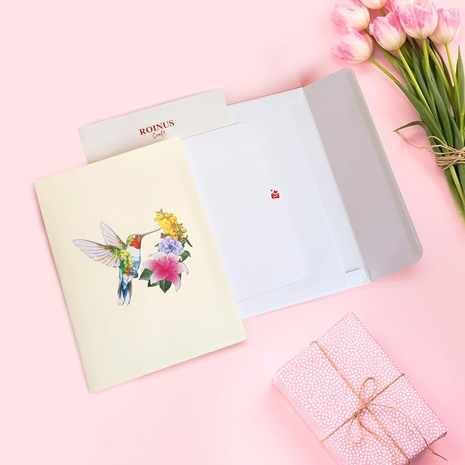 Hummingbird Pop Up Card – Handmade 3D Flower Birthday Card for Mom or Women – Encouragement or Thinking of You Greeting Card
