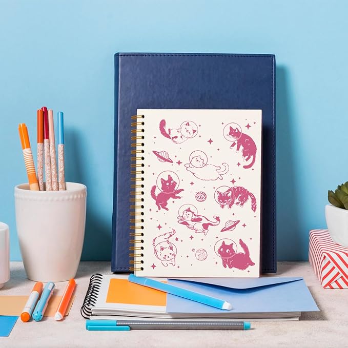 Cat Pink Spiral Notebook Journal, Women Cat Lovers Gifts, Aesthetic Journaling Notebook for Work Office School Supplies, Notebook for Note Taking, 5.5x8.3