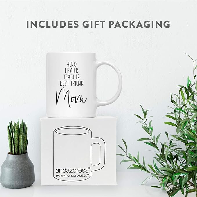 Andaz Press Mother's Day 11oz. Ceramic Coffee Tea Mug Gift for Mom, Hero Healer Teacher Best Friend Mom, 1-Pack