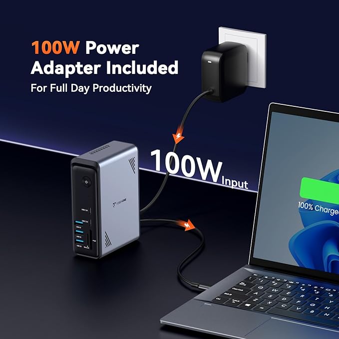 TobenONE 18 in 1 USB C Docking Station 3 Monitors 4K@60Hz, Laptop Docking Station with 100W Power Adapter, Triple Monitors with 3 HDMI, 9 USB Ports, Gigabit Ethernet, for Windows and Chrome OS