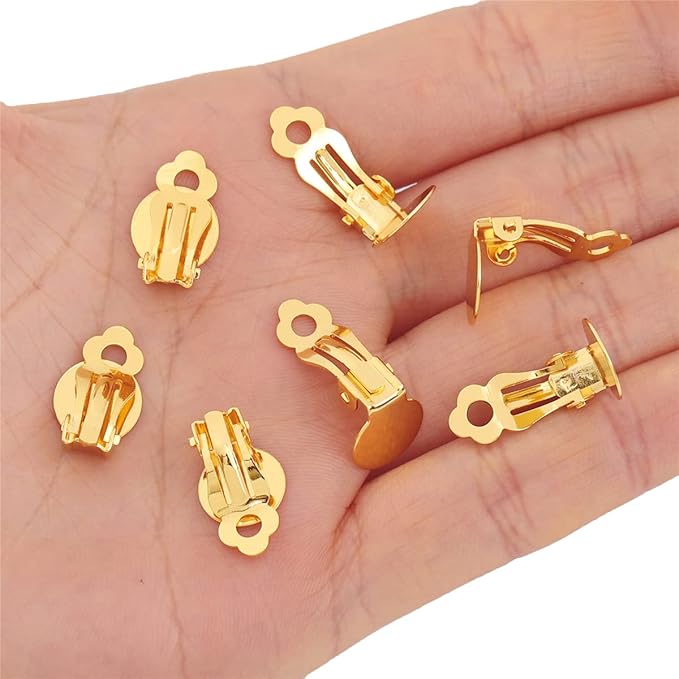 18K Gold Plated Earring Clips 10x17mm 20pcs with Beads for Jewelry Making Findings