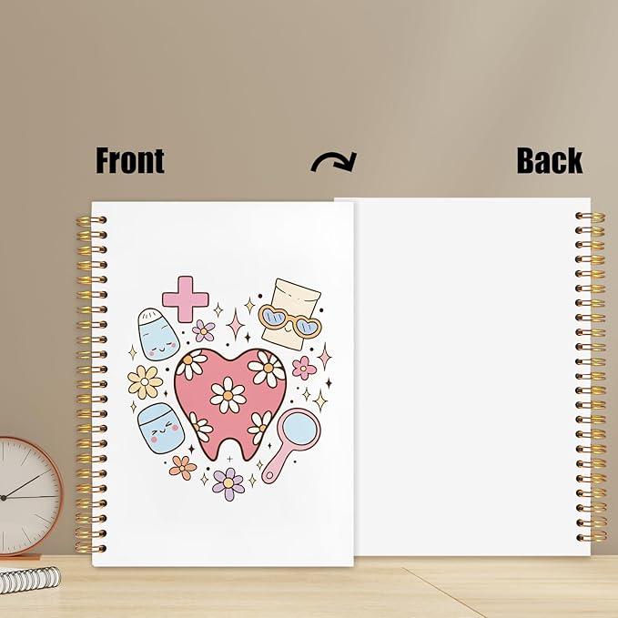 WUCHJ Dental Gifts Notebook, Dental Hygienist Assistant Journal, Retro Pink Floral Tooth Spiral Notebook Journal for Note Taking, Dentist Office Supplies, 5.5x8.3 Inch
