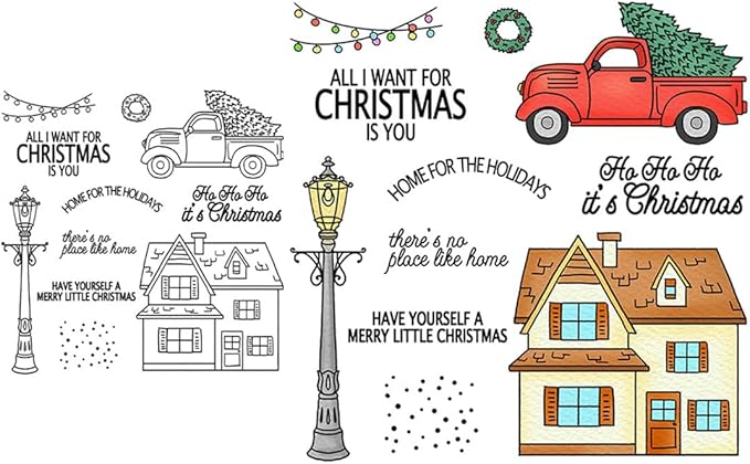 Snow House Christmas Tree Stamps and Cutting Dies for Card Making DIY Transparent Silicone Clear Stamp and Metal Die Cuts Sets for Scrapbooking Paper Greeting Cards Decor Seals Craft Supplies