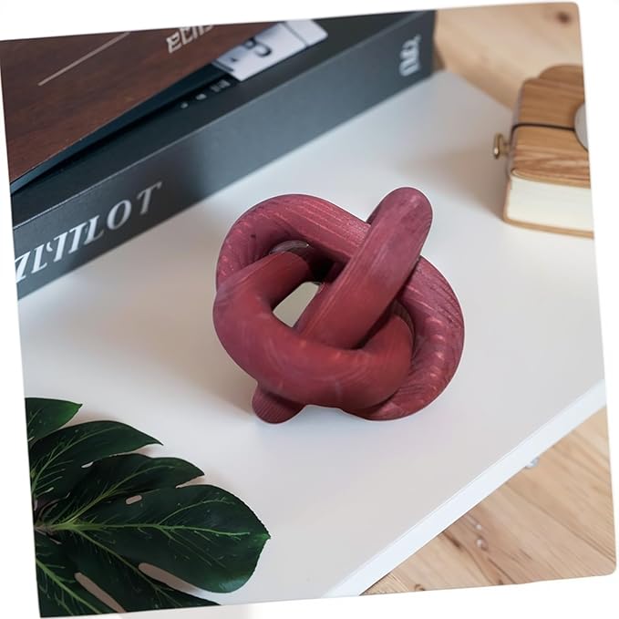 GUDAGUU Wood Knot Decor -Coffee Table Decor Shelf Decor Table Books Hand Carved Home Decoration Boho Country Rustic Modern Shabby Chic Style 3 Link Wooden Knot Chain Link Decor (Burgundy)