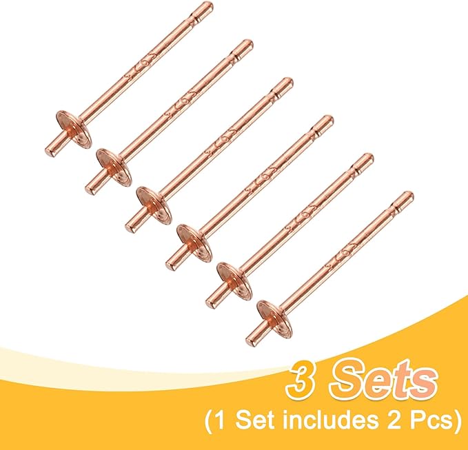 uxcell 3 Set 925 Sterling Silver Earring Posts, Pearl Cup Pad Earring Stud Blanks for DIY Earrings Jewelry Making Findings, Rose Gold Plated, 2.5mm/0.1" Cup Size