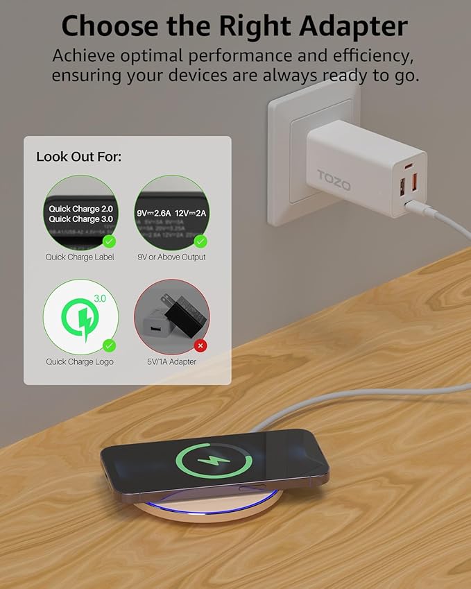 TOZO 2025 W1 New Anti-Slip Wireless Charger 15W Max Fast Wireless Charging Pad Compatible with iPhone 17/16/16 Plus/16 Pro Max /15/14/13/SE Series, Samsung Galaxy S25/S24/S23 Series, Matte Champagne