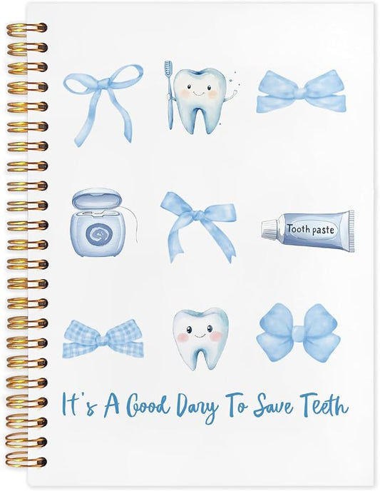 WUCHJ Dentist Gifts Notebook, Dental Hygienist Gifts Journal, Coquette Blue Bow Dental Spiral Notebook Journal for Note Taking, Dentist Office Supplies, 5.5x8.3 Inch
