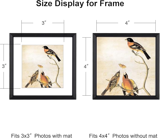 4x4 Picture Frame, Black Metal Photo Frames with HD Glass, Fits 3x3 with Mat or 4 x 4 without Mat, Display for Wall and Table, 1 Pack