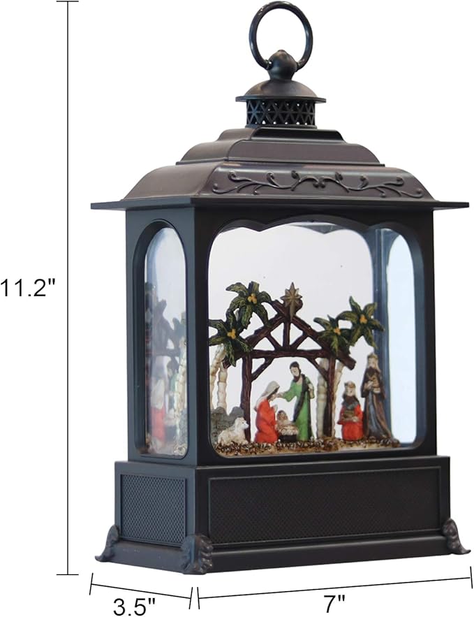 GenSwin Nativity Musical Lighted Water Lantern Christmas Snow Globe with 6 Hour Timer, Battery Operated & USB Powered Singing Swirling Glitter Snow Globe Lantern Christmas Holiday Home Decor Gift(11”)