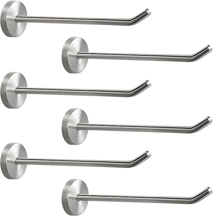 NearMoon Coat Hooks, Wall Mount Hooks for Hanging Hat Hurse Robe, 304 Stainless Steel Heavy Duty Towel Hangers for Bathroom Livingroom Hotel Kitchen Garage, 6 Pack (8 Inch, Brushed Nickel)