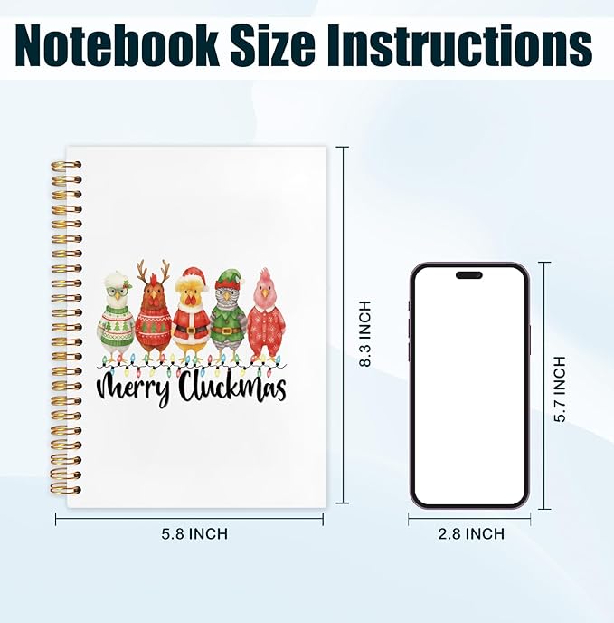 Christmas Chicken Spiral Notebook, Chicken Lovers Mom Lady Gifts Journal for School Office Supplies, Rooster Gifts Hardcover Journal 5.5x8.3 Inch
