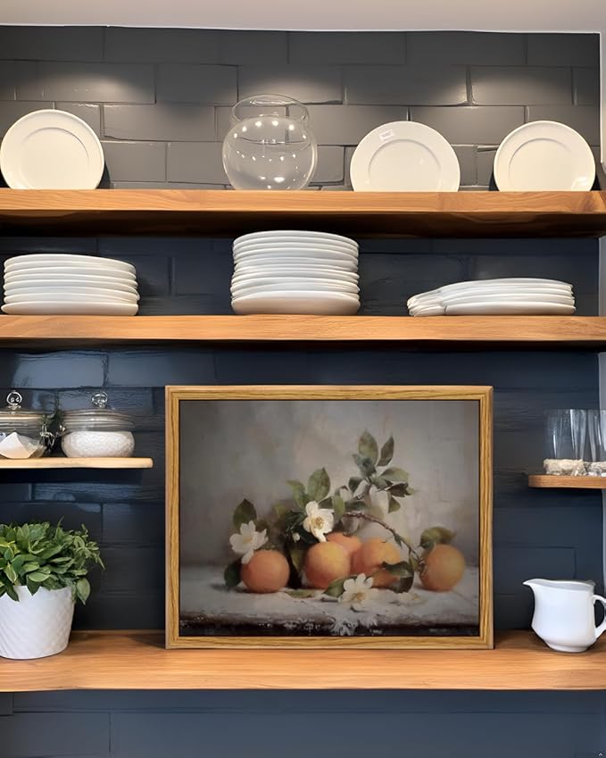 VIYYIEA Vintage Farmhouse Framed Wall Art, Oranges Still Life Paintings Kitchen Decor Aesthetic, Canvas Print Artwork, Rustic Home Wall Pictures for Living Room Bathroom Bedroom, 8x10 Inch