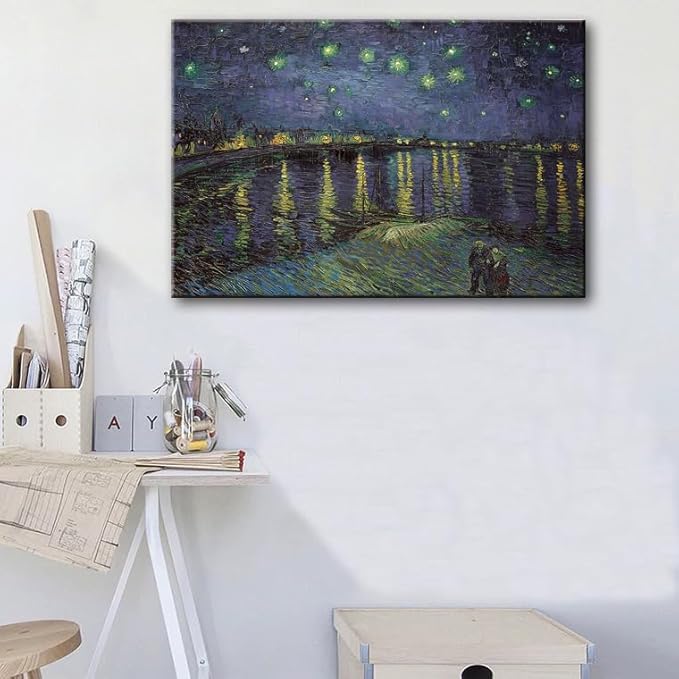 weiyiart Starry Night Over the Rhone by Van Gogh Classic Oil Paintings Reproduction Modern Seascape Giclee Canvas Prints Wall Art Ready to Hang for Living Room Home Decorations24x36