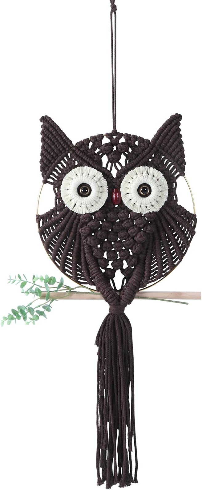MVSUTA Owl Chocolate Cotton Handmade Macrame Wall Hanging Tapestry Home Decor Art and Bronze Craft Wonderful Decoration Woven Boho Ornament for Office Bedroom Apartment Living Room Nursery Gallery,1pc