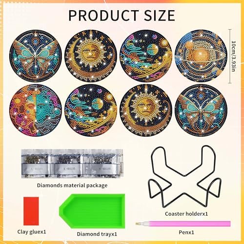 Mystical Moon Diamond Art Coasters, Diamond Painting Coaster Kit for Adults - Image 2
