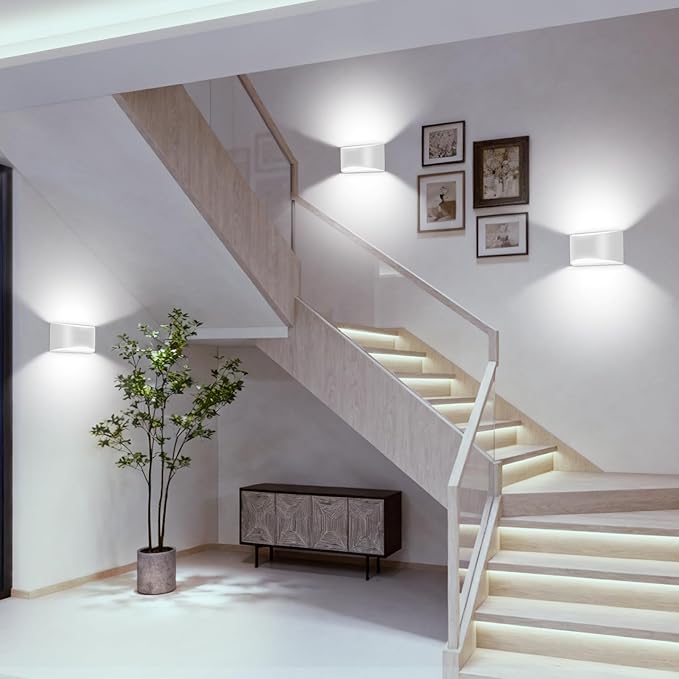 8 Pack White Aluminum Modern LED Wall Sconce Hardwired Indoor Wall Lights Up and Down Wall Mount Light for Living Room Bedroom Corridor Hallway Conservatory Cool White 6000K(with G9 Bulbs)