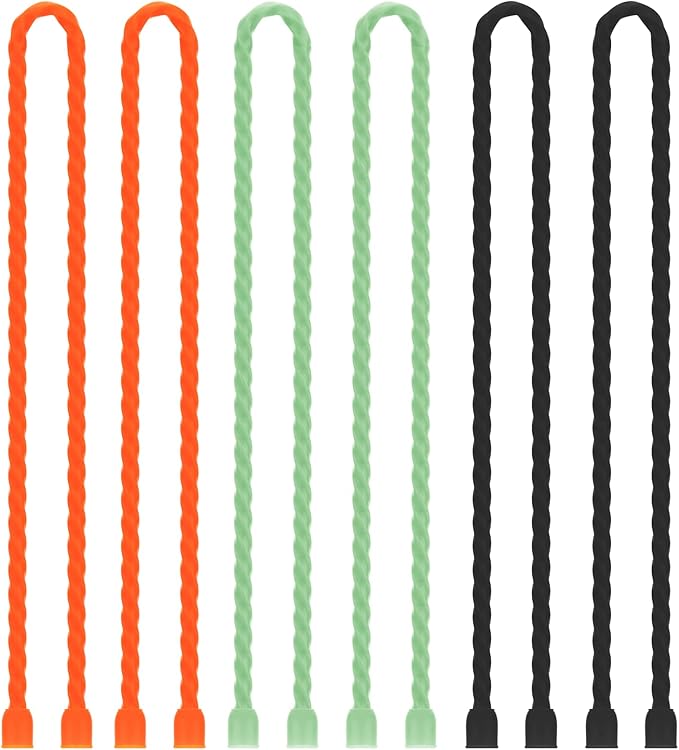Gesipor 6 PCS 24-Inch Silicone Cable Ties Dia 5mm Reusable Steel-Core Rubber Twist Ties Bendable Cable Ties for Bundling and Holding, All Purpose Cord Tie for Indoor and Outdoor (Orange,Green,Black)