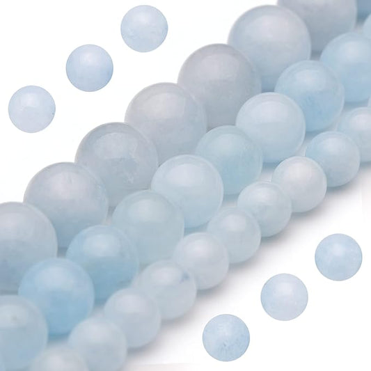 Youngbling Natural Gemstone Beads for Jewelry Making,8mm Blue Chalcedony Polished Round Smooth Stone Beads for Bracelet Necklace 15 Inch(Blue Chalcedony,8mm)