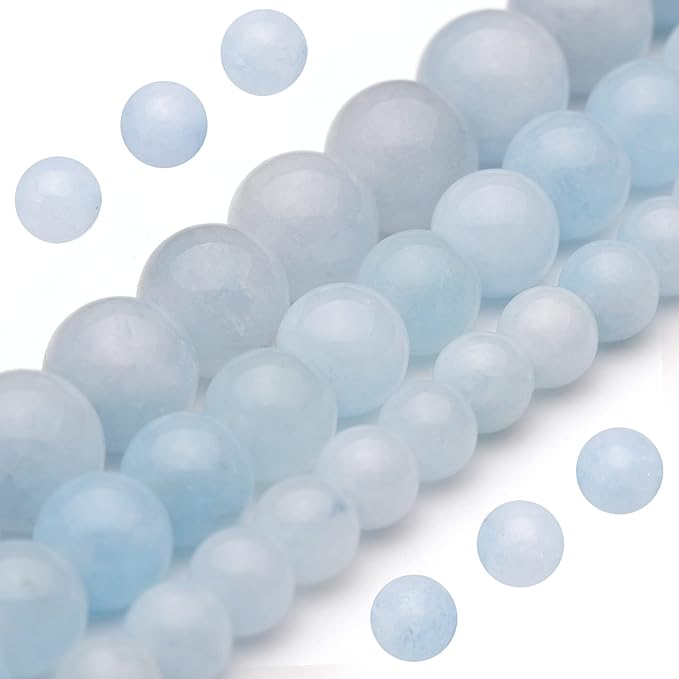 Youngbling Natural Gemstone Beads for Jewelry Making,6mm Blue Chalcedony Polished Round Smooth Stone Beads for Bracelet Necklace 15 Inch(Blue Chalcedony,6mm)