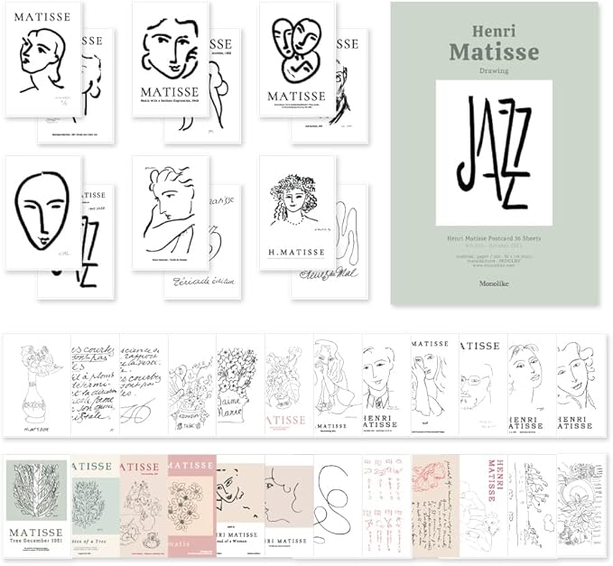 Monolike Henri Matisse Drawing Single card - mix 36 pack, It consists of 36 famous paintings by Henri Matisse.