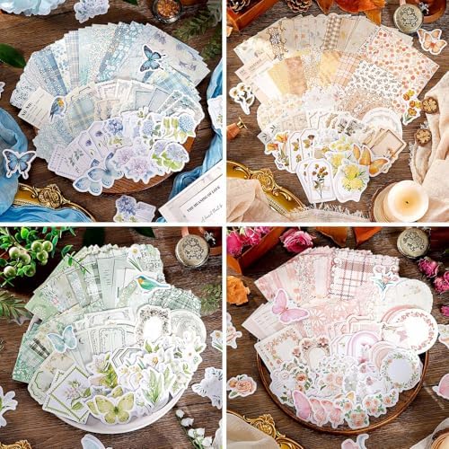 LIGHOON 400 Pcs Vintage Floral Scrapbook Paper, Floral Journaling Stickers Kit, 4 Pack Junk Journal Supplies for Bullet Journaling DIY Retro Crafts Planner Card Notebook Album - Image 4