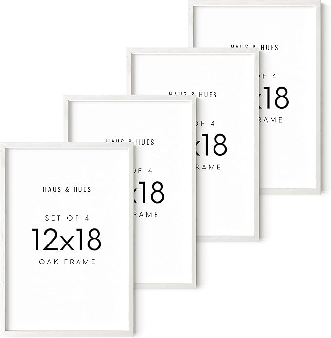 HAUS AND HUES White Oak Wood 12x18 Picture Frames - Set of 4, Modern Frames for Posters and Wall Display