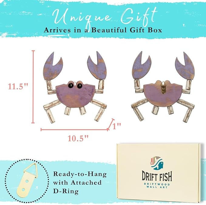 Mint Bucket Brands Driftwood Fish Nautical Wall Decor - 10.5 x 11.5 Handmade Wooden Rustic Coastal Wall Art for Living Room, Bedroom, Office, Bathroom - Ocean Beach Decoration (Nami)